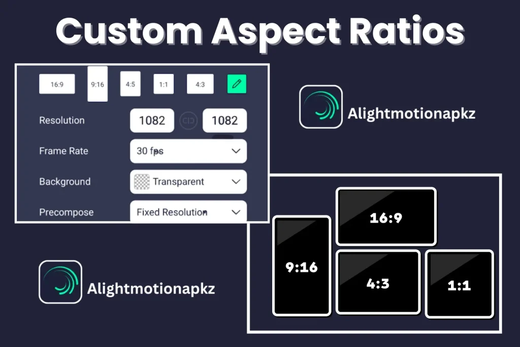 Custom Aspect Ratios feature of Alight Motion