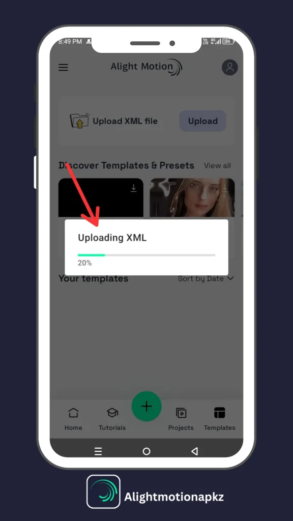 Uploading XML File Screenshot in Alight Motion MOD APK